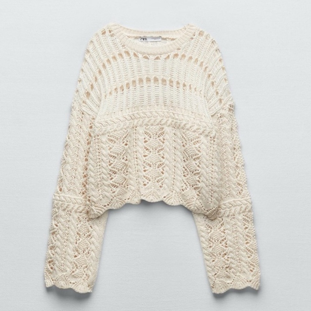 Zara Openwork Knit Sweater - ECRU - Small - NWOT